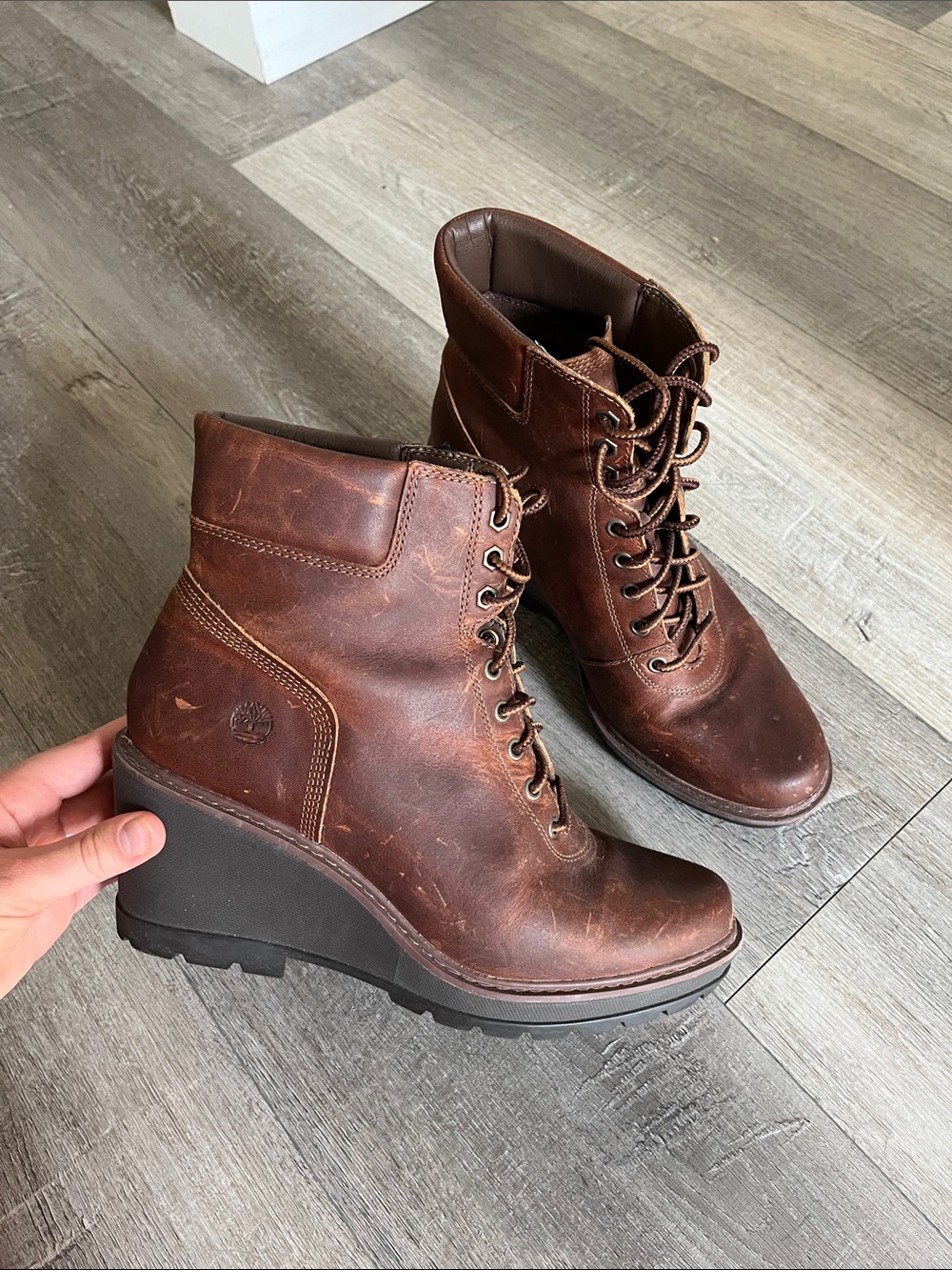 Timberland | Women’s Brown Leather Lace-Up  Wedge Boots